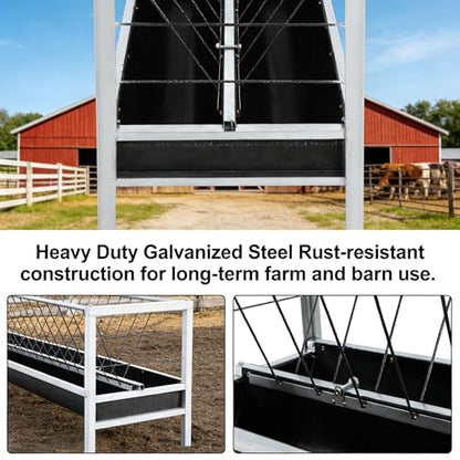 2-in-1 Livestock Feed Trough for Goats,Sheep,Sheds, 40''Large Capacity Hay and Grain Feeder, Heavy Duty Galvanized Steel, Anti-Tip Floor Standing Feeder for Farm Use