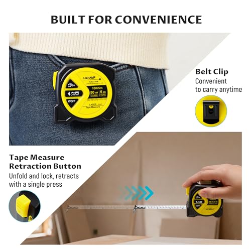 Lichamp Laser Tape Measure, 164ft Class II Laser Distance Meter (0.49mW Red Laser) and 16ft Manual Tape Measure