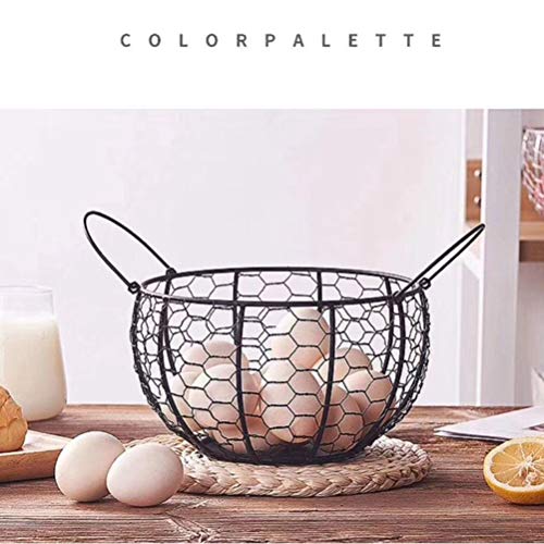Wire Egg Basket Fruit Holder with Handle Kitchen Counter Collecting Basket | Vintage Metal Container Round Rustic Fruit Basket