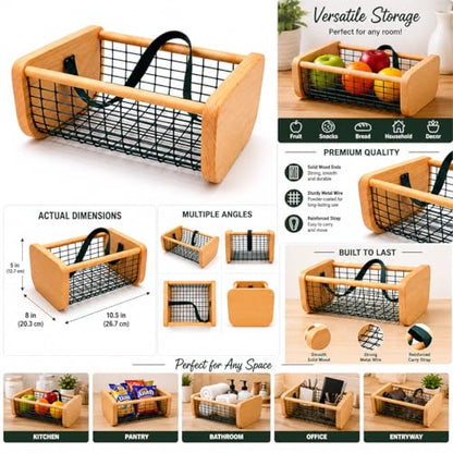 Garden Hod Harvest Basket – Wood & Wire Harvest Basket for Collecting Vegetables, Fruits, Flowers & Eggs, Rustic Farmhouse Basket with Solid Wood Ends for Garden, Kitchen Storage & Decorative Display