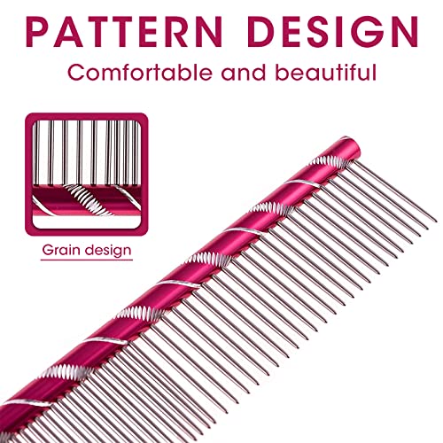 MEKBOK Dog Comb Grooms Cats As Well - for Medium to Thick Coats - 8 Inch Length - Rounded Spine - Grooming Tool for Mats and Shedding (Red) - color: Red