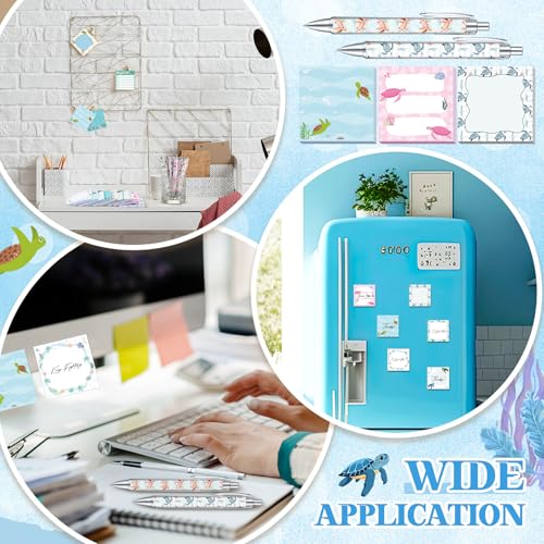 18 Pcs Turtle Desk Accessories, 9 Pads Cute Sticky Notes, 9 Kawaii Pens, 3 x 3 Inches Notepads Memo Pad for Office Supplies Meeting Students School Decor Teacher Gifts - style: Turtles