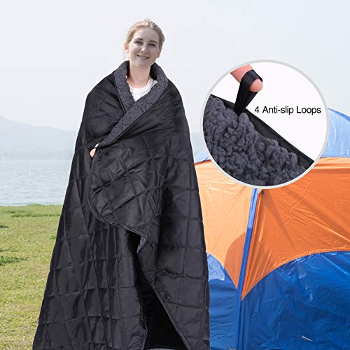 REDCAMP 79"x79" Large Warm Camping Blanket Waterproof & Windproof with Fleece Lining, Outdoor Blanket for Cold Weather Stadium Picnic Travel, Machine Washable Black - color: Black&grey/79"x79"