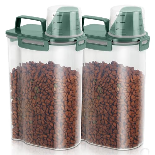 TBMAXS 2 Pack 3 Lbs Dog Cat Food Storage Containers for Travel, Portable Pet Food Storage Container, Easy-Pouring Bird Seed Dispenser, Airtight Rice Cereal Oatmeal Flour Holder -Pine Green - color: Pine Green-3L 2Pack