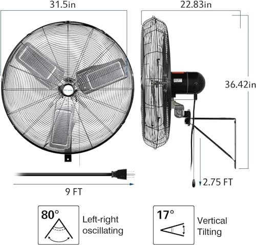 BILT HARD 30 in. 9500 CFM High Velocity Wall Fan, Industrial Wall Mount Oscillating Fan with 3 Speeds, Heavy Duty Shop Fan for Commercial, Garage, Warehouse, Workshops and Jobsites - size: 30 inch
