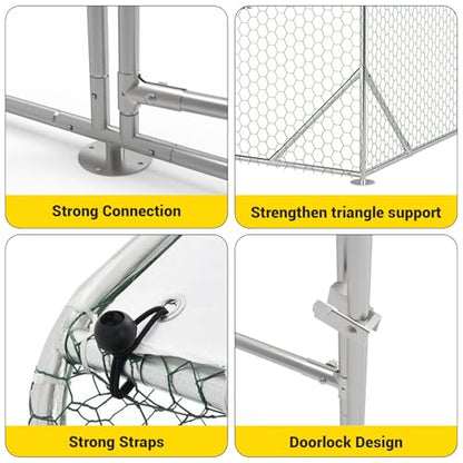 9.8' x 13.1' x 6.6' Chicken Coop Run, Galvanized Steel Chicken Pen with Anti-Ultraviolet Waterproof Cover, Spire-Roof Walk-in Poultry Cage, Metal Chicken Coop for Outdoor Farm Use - size: 9.8' W x 13.1' D x 6.6' H