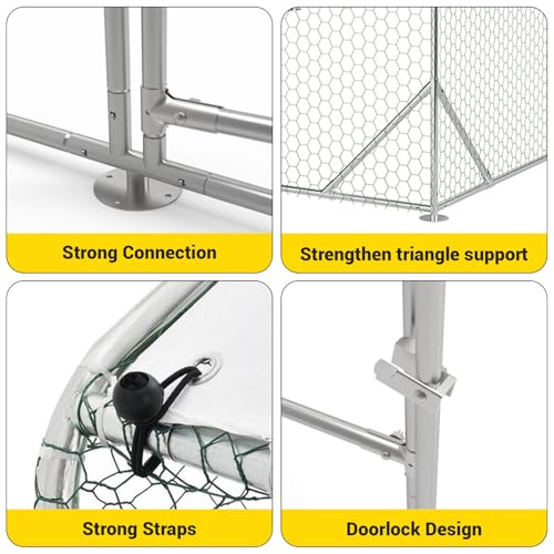 9.8' x 19.7' x 6.6' Chicken Coop Run, Galvanized Steel Chicken Pen with Anti-Ultraviolet Waterproof Cover, Spire-Roof Walk-in Poultry Cage, Metal Chicken Coop for Outdoor Farm Use - size: 9.8' W x 19.7' L x 6.6' H