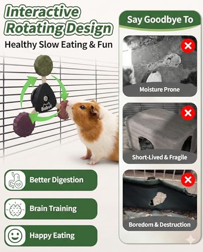 Hay Spinner Chew Toy with Treats,4Flavor Hay Cakes,Pet Dental Health Toys Cage Hanging Toy for Rabbits, Guinea Pigs,Chinchillas (Black)