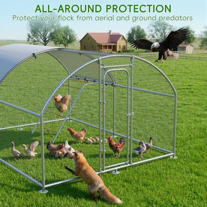 Large Metal Chicken Coop with Roosting Perch, Waterproof and UV-Resistant Cover,Outdoor Walk-in Cage Hen House for Yard Farm Rabbit Duck Chicken Run Dome Roof (10’ W x 13.2’ L x 6.4’ H) - size: 157.5"L x 118.0"W x 78.0"H