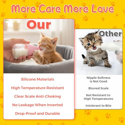 Newborn Puppy Feeding Bottle, 40ml Anti Choking Kitten Baby Bottle for Nursing with 3 Soft Silicone Nipples Reusable Measurement Markings Feeding Kit for Rabbits Guinea Pigs Small Animals