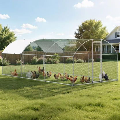 VEVOR Large Metal Chicken Coop with Run, 19.6 x 9.8 x 6.5 ft Walkin Chicken Coop for Yard with Waterproof Cover, Dome Roof Large Poultry Cage for Hen House, Duck Coop and Rabbit Run - size: 118.1"L x 236.2"W x 78.7"H