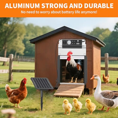 Automatic Chicken Coop Door, Solar Powered Chicken Coop Door with Timer & Light Sensor, Automatic Chicken Door Intelligent Anti-Pinch Function & 4 Modes & Remote Control Chicken Door