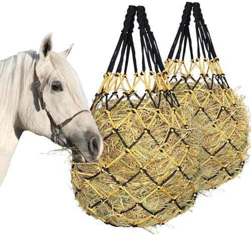 Hay Net for Horses,Slow Feed Hay Bag for Horses Goat Sheep,Hanging Hay Feeder Bag for Horses Stable Stall Paddock Rest Toy - color: Black+Yellow