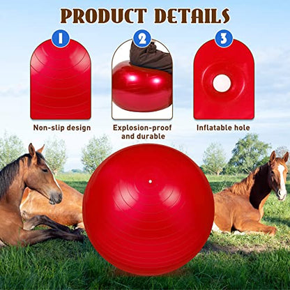 Sotiff 2 Pcs 40 Inch Horse Ball for Play Large Horse Big Equine Herding Anti Burst Dog Ball Soccer Giant, Pump Included(40 Inch,Red) - color: Red