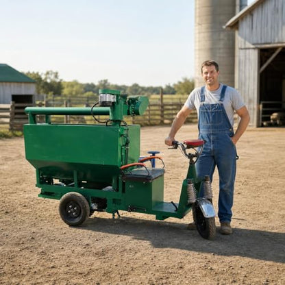 Electric Feed Distributor Cart, Self- Livestock Feeder, Feed Mixing Hoist, with Lifting Conveyor or Spiral Feeder, with Spiral Feeder - style: With spiral feeder
