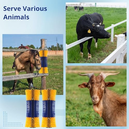 4 Pack Livestock Scratch Brush with Screws, Horse Scratching Post Goat Scratcher Brushes, Full Massage Grooming Brush for Cow, Cattle, Sheep, Pig Back Itching Relieve, 17.1 x 7.2 Inch