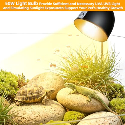 COOSPIDER 50W Reptile Heat Lamp with Clamp & Timer, Small Turtle Basking Light Fixture 360° Rotatable Hose with 2 Spare G9 Base Bulbs for Plants Small Reptiles Bearded Dragon Lizard Snake