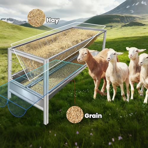 Stainless Steel Hay Feeder, 100 Gallon Capacity Weather-Resistant and Rust-Proof Large-Capacity Dry/Wet Hay and Grain Feeder Dimensions: 63 x 27.5 x 35.4in Outdoor Hay Rack Feeder for Farms and Barns