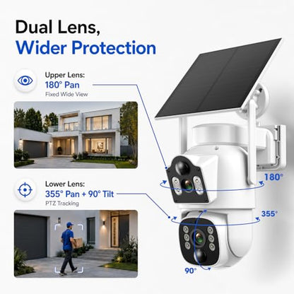 CAMCAMP Solar Security Cameras Wireless Outdoor, 4 Cameras Dual-Lens PTZ with 10CH NVR & 500GB HDD, 2K Color Night Vision, Spotlight, Dual PIR Detection, 2-Way Talk, IP66 Cameras for Home Security - color: 4