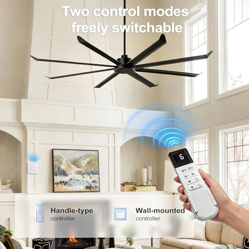 100 Inch Industrial Ceiling Fan No Light, 8 Double-Layer Aluminum Blades, 21000 CFM High Airflow HVLS Commercial Fan, PMSM Motor, with 6 Speeds, Remote & Wall Control for Warehouse Barn Gym