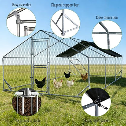 XCL Large Metal Chicken Coop, 13×10×6.5FT Walk-in Chicken Run, Spire Roof Poultry Cage with Waterproof Anti-UV Cover, Roosting Perch Outdoor Backyard Farm Enclosure for Duck Chicken (3-Unit Coop) - size: 3-Unit Coop