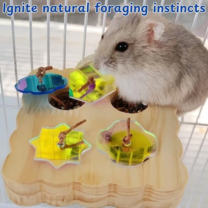 Treat Dispenser Rat Foraging Toy, Rat Enrichment Toys, Interactive Hide Treats Enrichment Toys for Rats Small Animals, Hanging Slow Feeder, Hamster Toy, Guinea Pig Accessories (M, Wood) - size: M