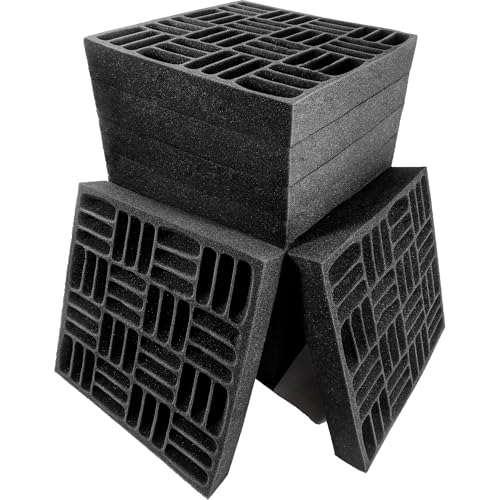 Foroomaco Grid Acoustic Foam Panels, 12.6 x 12.6 x 2 in, 12 Pack, Black | Large sound absorbing acoustic panels for walls reduce echo and room reflections in studios, podcast rooms and home offices - color: Grid Black