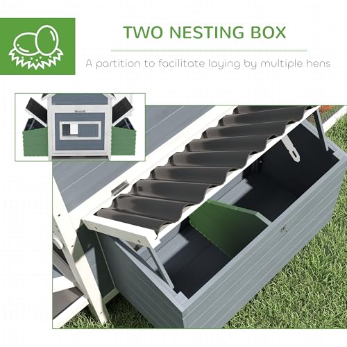 PawHut Extra Large Chicken Coop with 2 Nesting Box, 156" Wooden Hen House Poultry Cage with Extra Long Run Cage, Waterproof Wave Roof, Perches, Swings, for 10-15 Chickens, Rabbits, Ducks, Light Gray