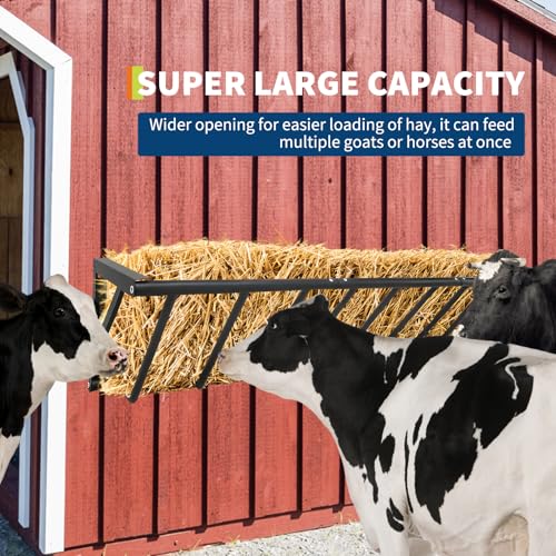 63" Wall Mount Hay Rack Feeder, 16 Gallon Large Capacity Heavy Duty Carbon Steel Livestock Hay Feeder for Horses, Goats, Sheep, Indoor/Outdoor Use, Rust Resistant & Easy Install - size: 63 inch