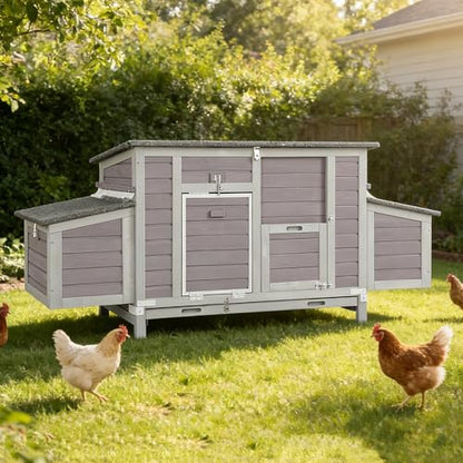 GUTINNEEN Large Chicken Coop for 4-6 Chickens with Nesting Box, Predator Proof Outdoor Hen House, Reinforced Frame, Waterproof Asphalt Roof, Easy Clean Pull-Out Tray, Ventilated Design - size: 70.6"L x 25"W x 28"H