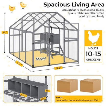 COZIWOW Chicken Coop with Full Waterproof Cover, 9' Extra Large Wooden Chicken House for 10-15 Chickens, 4 Nesting Boxes, Roosting Bars, Outdoor Walk-in Poultry Run for Backyard, Farm, Modern Gray - color: Modern Grey
