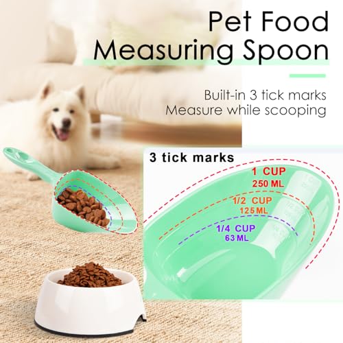 Melamine Pet Food Measuring Scoop, 1 Cup 1/2 Cup 1/4 Cup with Clear Measurement Lines for Dog, Cat, Bird, and Rabbit, Durable, Ergonomic Handle, Dishwasher safe-Green - color: Green