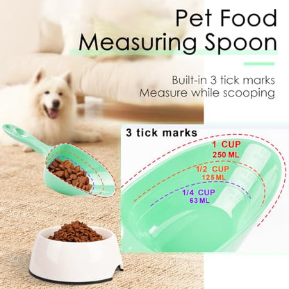 Melamine Pet Food Measuring Scoop, 1 Cup 1/2 Cup 1/4 Cup with Clear Measurement Lines for Dog, Cat, Bird, and Rabbit, Durable, Ergonomic Handle, Dishwasher safe-Green - color: Green