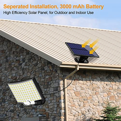 Solar Lights Outdoor, 106 LED 3000LM Solar Powered Motion Sensor Flood Lights with Remote, Dusk to Dawn Led Solar Security Wall Lights with 16.5Ft Cable IP65 Waterproof for Outside, Garage, 2 Pack - size: 2