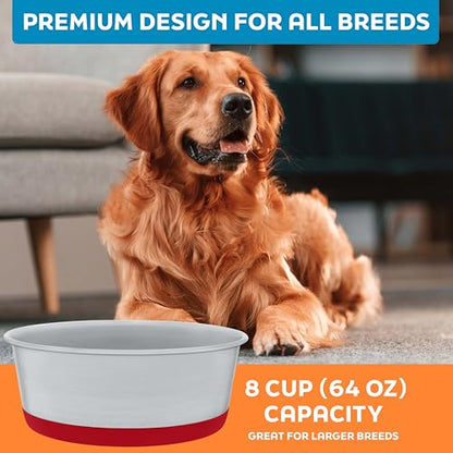 Master Pet Supply Stainless Steel Dog Bowls Set of 2 with Extra Thick Silicone Base - 8 Cup (64 oz) Crimson Red, Non-Slip, Dishwasher Safe Metal Bowls, Pet Dog Food Bowl for Dogs, Cats, Anti Rust - color: Crimson Red, size: 8 Cups (64 oz) 2 Pack