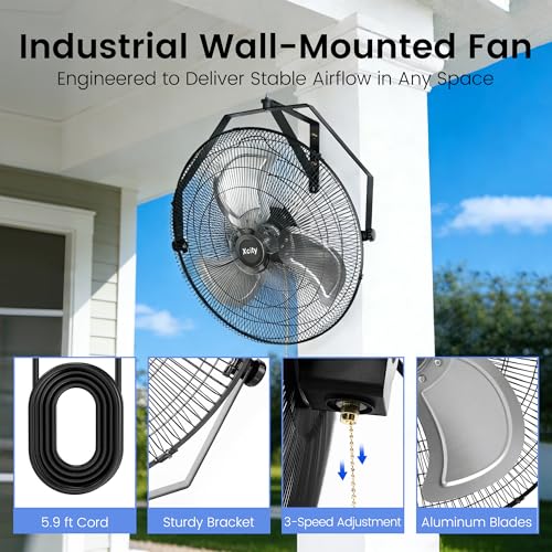 Xcity Wall Mount Fan 20", 3-Speed, Multi-angle Adjustment Model | 5800 CFM, 150°Oscillation & 360°Tilt Angle, 6 ft Cord, Outdoor, Patios，Greenhouse - size: 20'' Pro