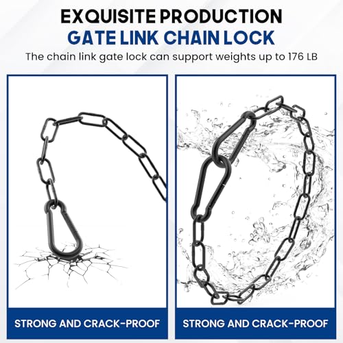 20 Inch Gate Chain Lock with Carabiner, Stainless Steel Chain Link Gate Lock, 2Pcs Barn Chain for Outdoor Fences Gates Pet Cages Livestock Corrals (Black)