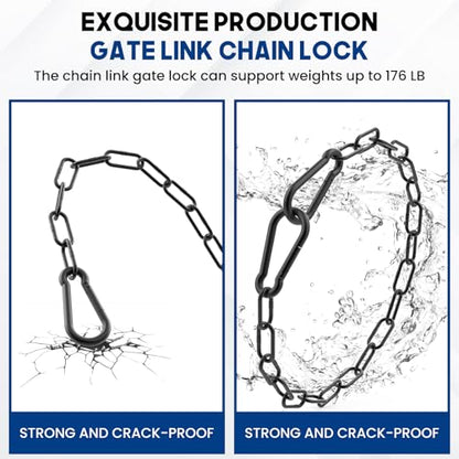 20 Inch Gate Chain Lock with Carabiner, Stainless Steel Chain Link Gate Lock, 2Pcs Barn Chain for Outdoor Fences Gates Pet Cages Livestock Corrals (Black)
