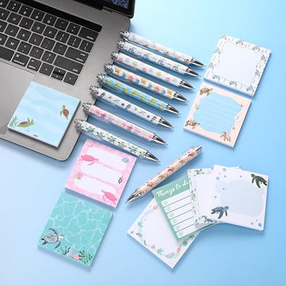 18 Pcs Turtle Desk Accessories, 9 Pads Cute Sticky Notes, 9 Kawaii Pens, 3 x 3 Inches Notepads Memo Pad for Office Supplies Meeting Students School Decor Teacher Gifts - style: Turtles