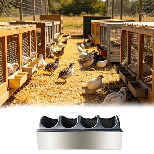 Quail Feeder Trough with Separated Fence, 8 16 24 in Long Small Metal Water Trough, Anti-Waste Feed Container for Baby Chicks, Ducklings(L20cm/7.9"(4 Slots)) - size: L20cm/7.9"(4 Slots)