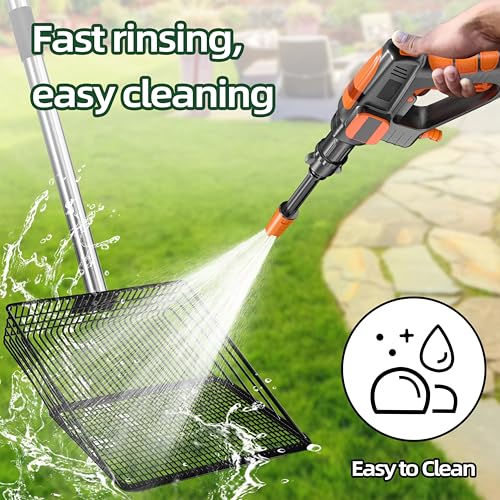 10" Upgrade and Reinforcement Stainless Steel Manure Scoop w/4-in-1 Adjustable Handle (36.6"-62"), Ergonomic Sifter Shovel for Chicken Coop, Cat Litter, Pet Waste Cleaning Tools