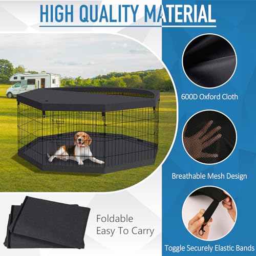 Peekaboo Dog Playpen 24" H 8-Panel with Top Cover & Bottom Pad, Black | 24 Inch 8 Panel Foldable Metal Dog Playpen with Top Cover and Waterproof Bottom Pad - style: Playpen + top and bottom cover