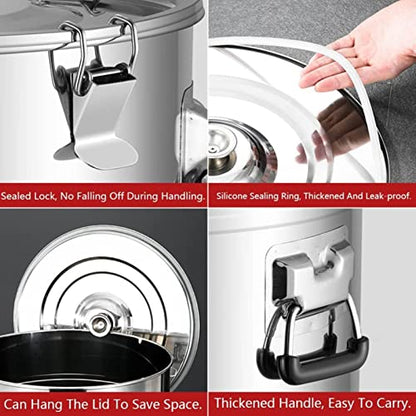 Milk Barrel, 25-105L Milk Cans Wine Pail Bucket Milk Jug Oil Barrel Tea Canister, 304 Stainless Steel Silicone Seal Tank Heavy Duty Dairy Pot for Liquid Solid Storage,25L,35L - size: 35L