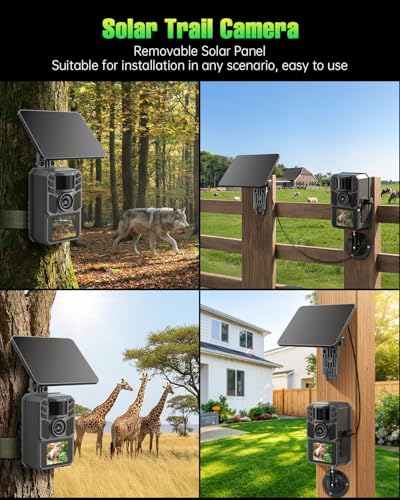 Trail Camera 4K 64MP with 5000mAh Rechargeable Battery 64GB Micro Memory Card IP67 Waterproof, Night Vision, Motion Activated, Solar Powered Wildlife Hunting Camera Outdoor