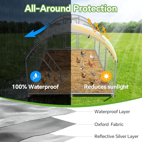 Large Metal Chicken Coop with Waterproof and UV Protection Cover, Chicken Run Outdoor Walk-in Cage Chicken Rabbit Duck Hen House for Yard Farm Use-Dome Roof-Roosting Perch(19.7’ L x 9.8’ W x 6.4’ H) - size: 256.0"L x 120.0"W x 78.0"H