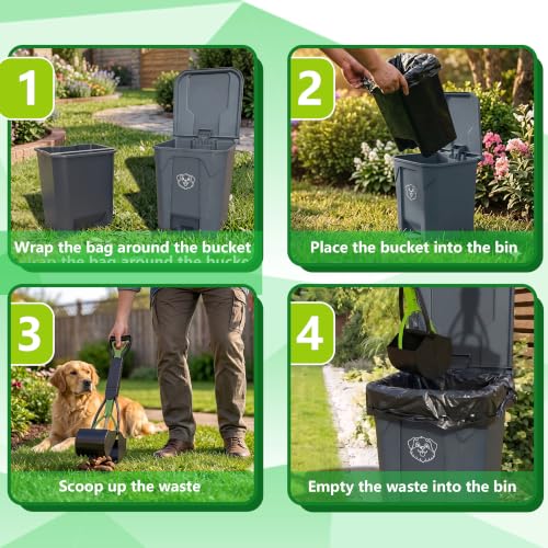 Outdoors Pet Waste Station 20L/5 Gallon Dog Poop Trash Can with Lid – Foot Pedal, Removable Inner Bin,Includes 200 Bonus Waste Bags & Long Handle Green Pooper Scooper