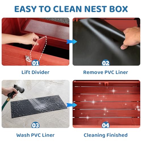 Chicken Coop with Wheels for 4-6 Chickens, Mobile Hen House with Run, Outdoor Chicken Coop, Ventilated Window, Easy-Clean Nesting Box, Weatherproof Asphalt Roof, 82.7” L x 25.6” W x 44.1” H, Red - color: Red