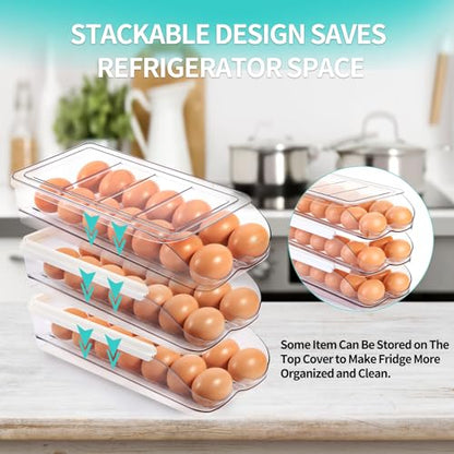 RoskDeewat Egg Holder for Fridge, Automatically Rolling Egg Container for Refrigerator, Clear Plastic Fridge Organizers and Storage with Lid, Stackable Egg Dispenser & Tray (3 Tier) - size: 3 Tiers Holder 42 Eggs