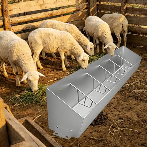 Large Capacity Goat Feeder Replacement Part, Heavy Duty Hay Feeder with Separated Fence, Wall & Floor Mounted Pig Feeder for Pasture(L180cm/5.9ft(6 Slots)) - size: L180cm/5.9ft(6 Slots)