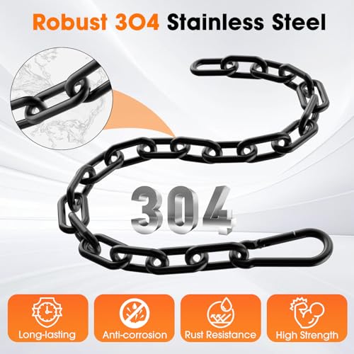 Gate Chain Lock, 23.6 Inch 304 Stainless Steel Chain Fence Gate Latch with Carabiner, Outdoor Hardware Lock Chain for Yards, Pet Cages, Horse Goat Dog Stall Barn and Fence Gates (Black Dia 5mm-2Pcs) - color: Black Dia 5mm-2Pcs